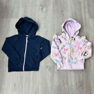 Little Girl's Disney Princess & Solid Blue Full Zip Hooded Sweat Jackets Size 4T